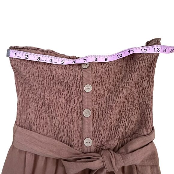 Allie Rose ~ Brown smocked strapless jumper ~ size M ~ cotton/linen blend - Picture 10 of 16